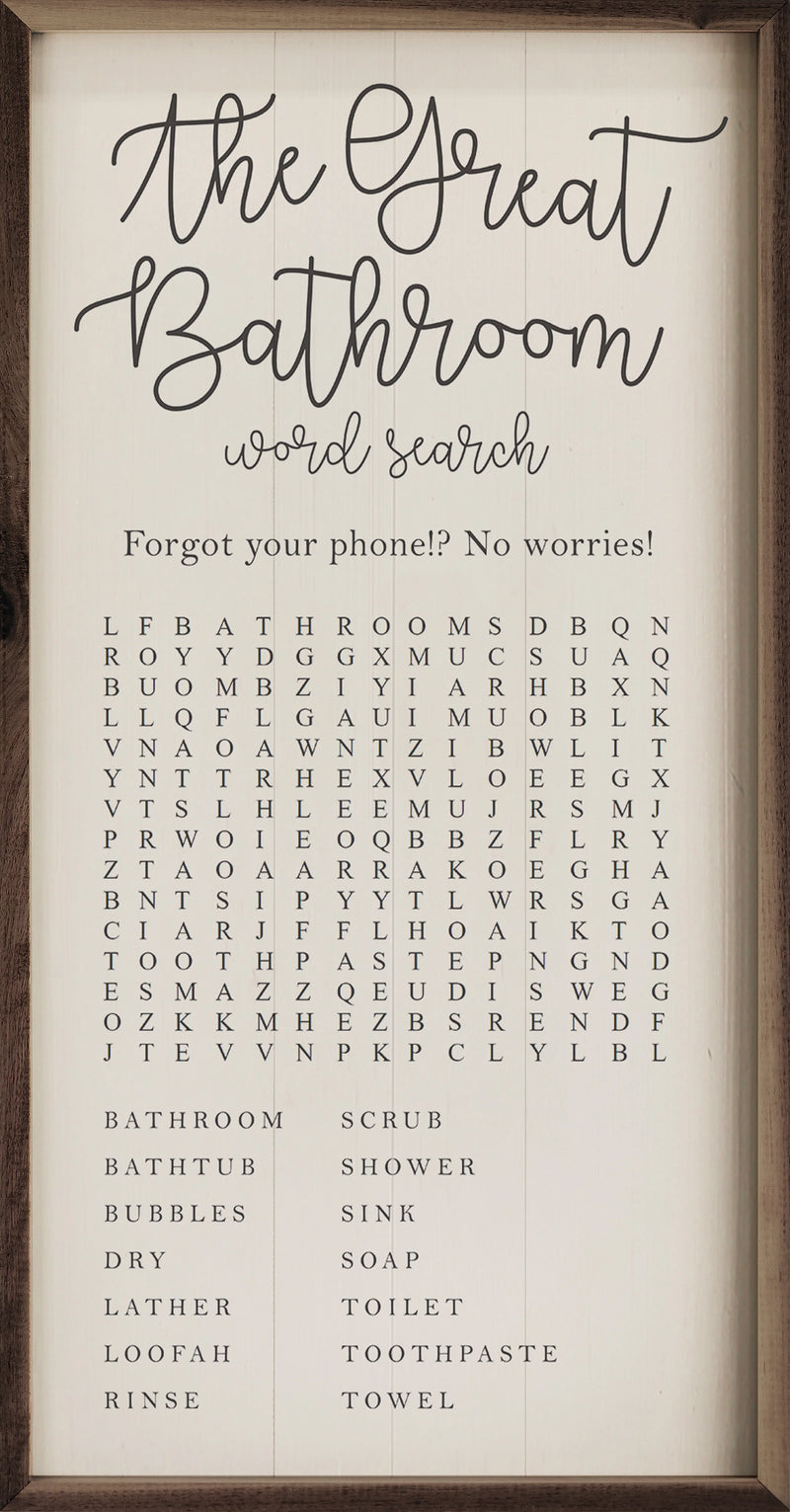 18X36 Bathroom Word Search Sign - WHITE