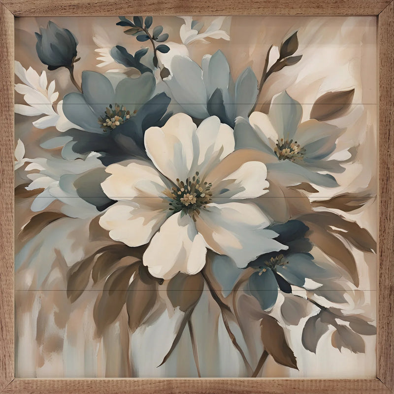 Blue and Tan Floral Display Wall Decor