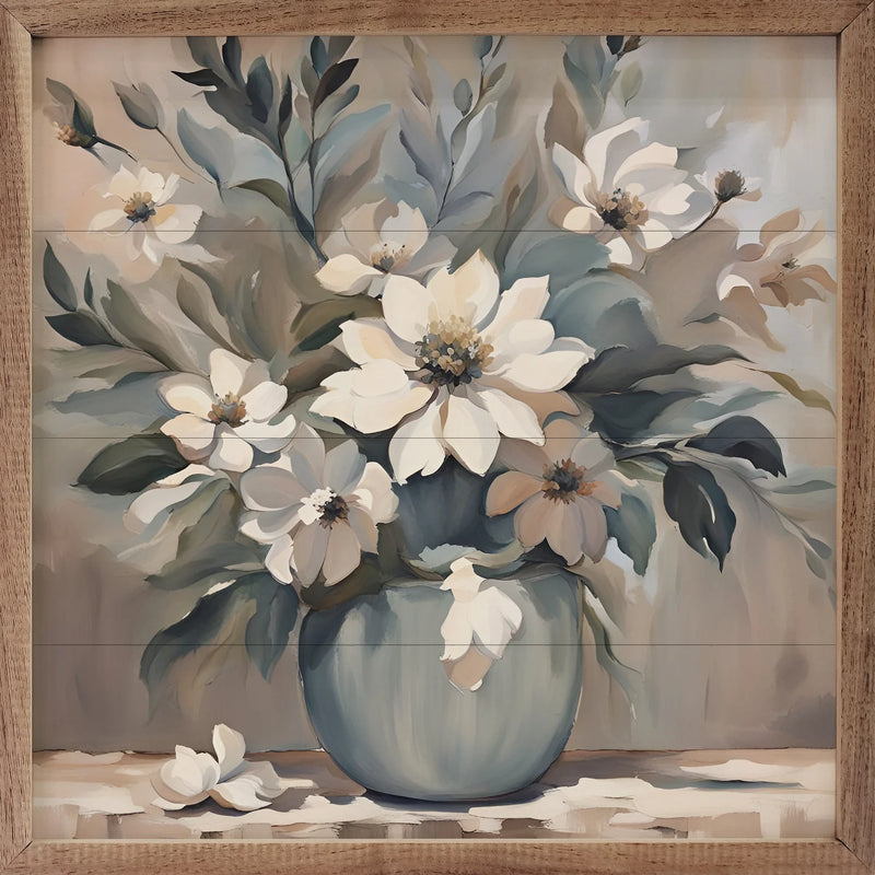 Blue and Tan Florals in Vase Wall Decor