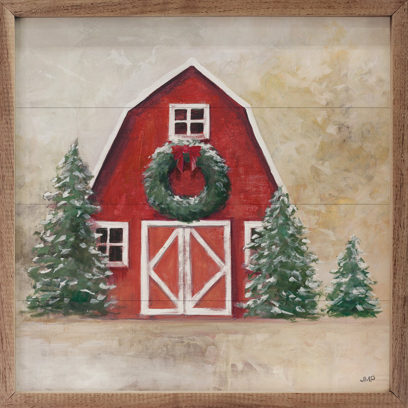 24x24 December Barn Framed Wall Decor