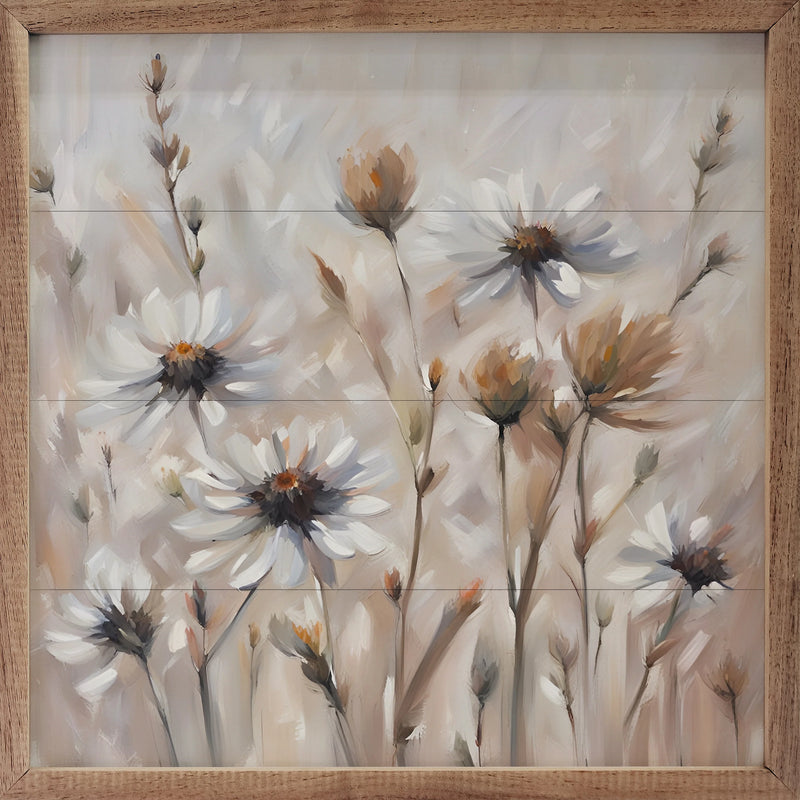 12x12 Neutral Daisy Field Framed Wall Decor