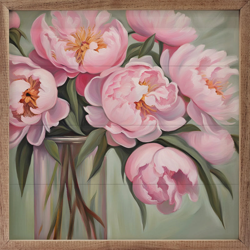 12x12 Pink Peony Bouquet Framed Wall Decor