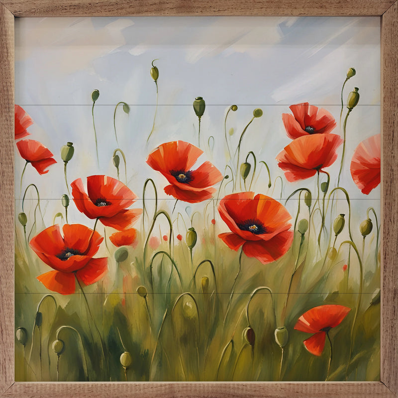 12x12 Red Poppy Field Framed Wall Decor