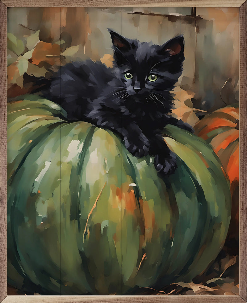 16x20 Kitten on Green Pumpkin Framed Art