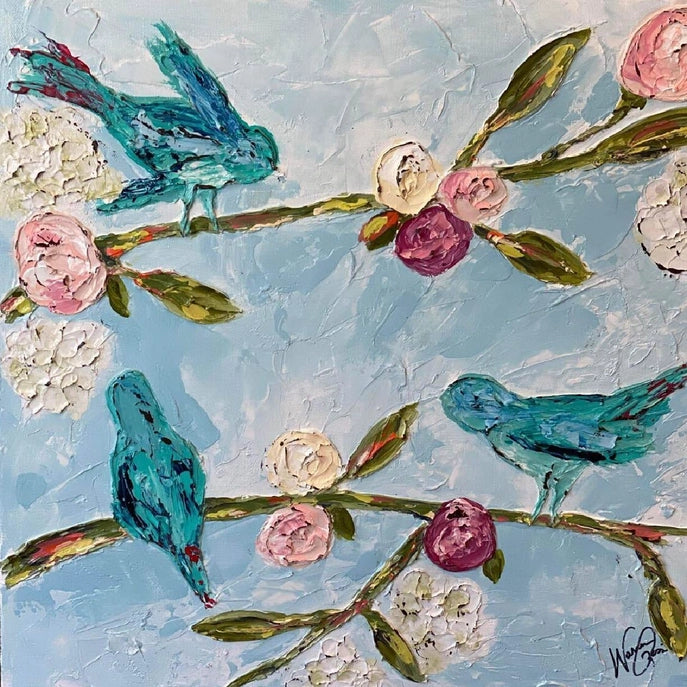 Three Blue Birds Square Pillow Swap