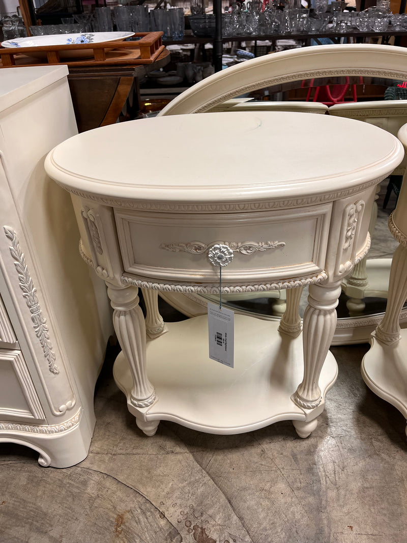 White Oval Nightstand
