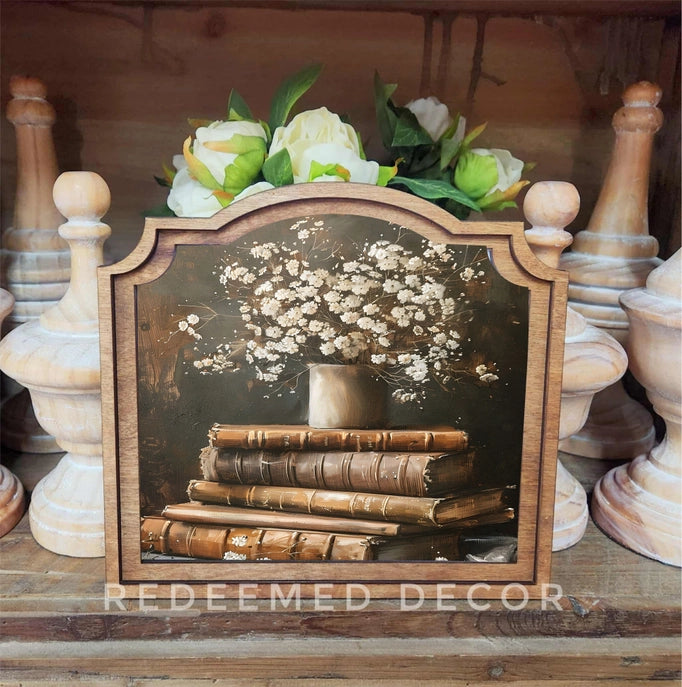 Provincial Books with Flowers Framed Art
