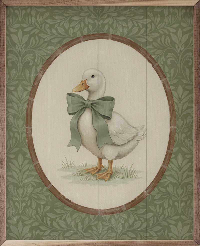 Green Framed Goose w/ Bow Framed Wall Decor