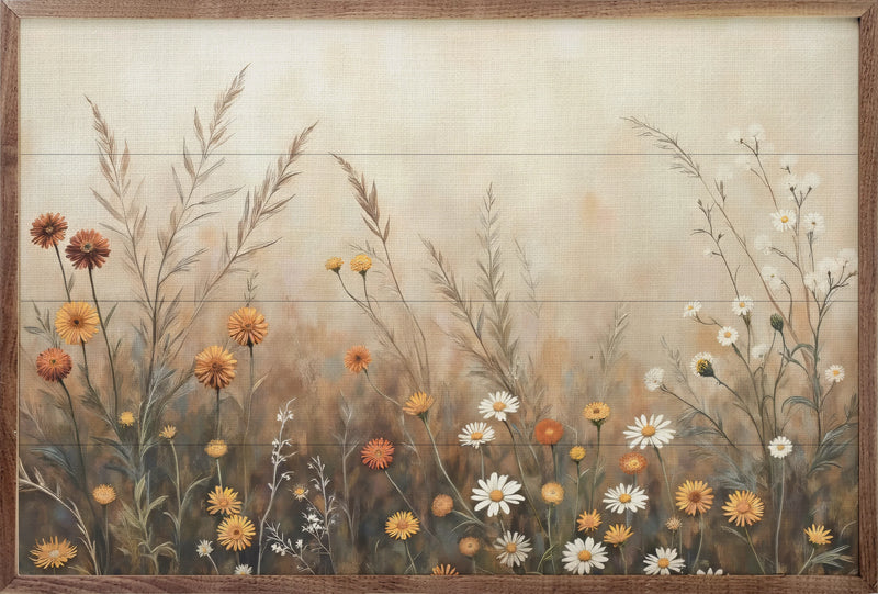 16x10 Fall Field w/ Mums and Daisies Framed Art