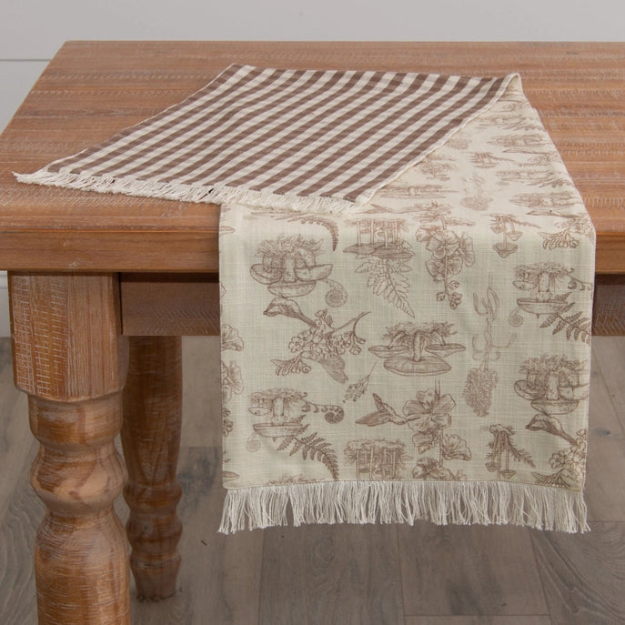 Mushroom & Tan Check Table Runner