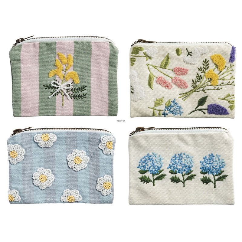 Embroidered Flower Zipper Pouch