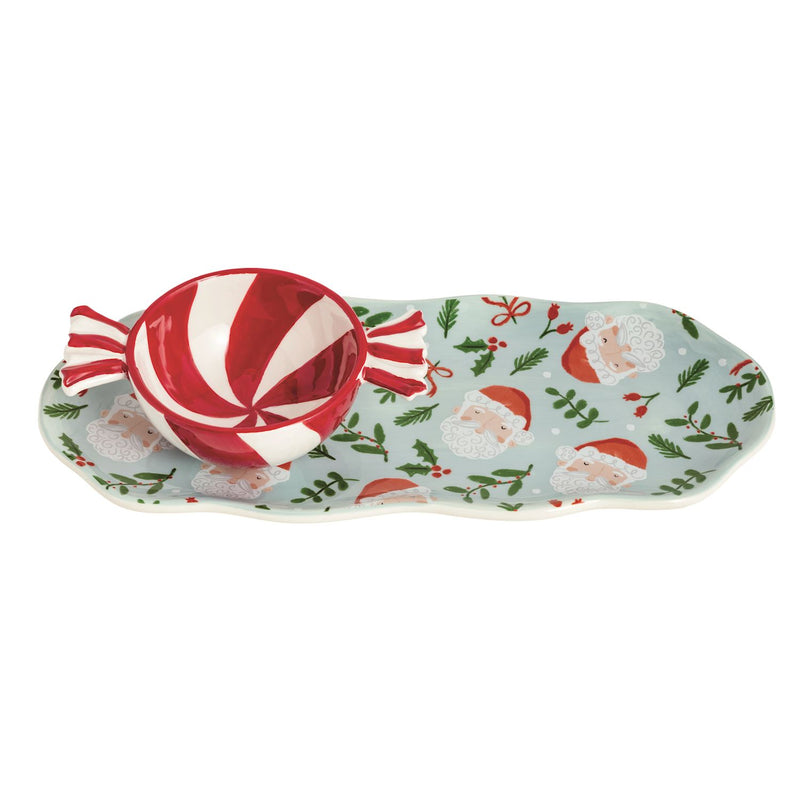 Patterned Santa Tidbit Tray Set