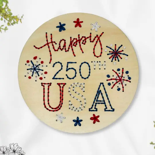 Wood Embroidery Kit - Happy 250 USA