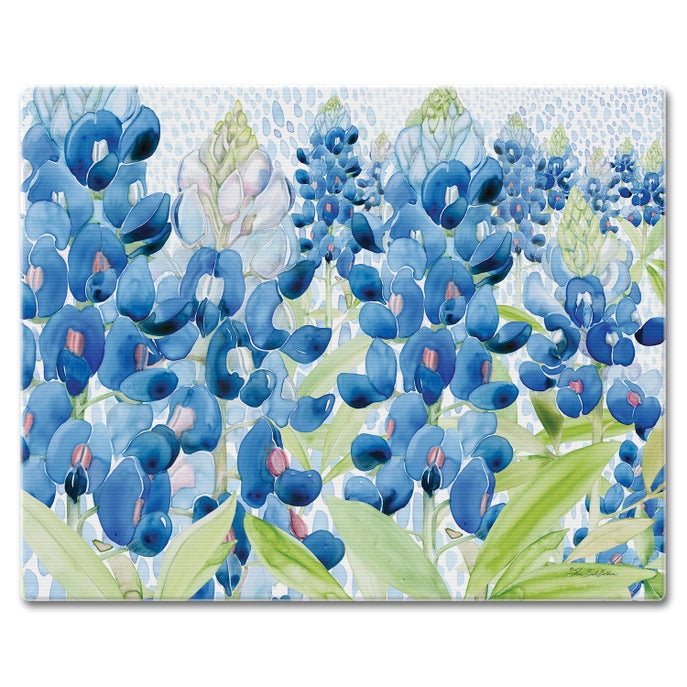 "Blue Bonnet Field" 15x12 Tempered Glass Cutting Board