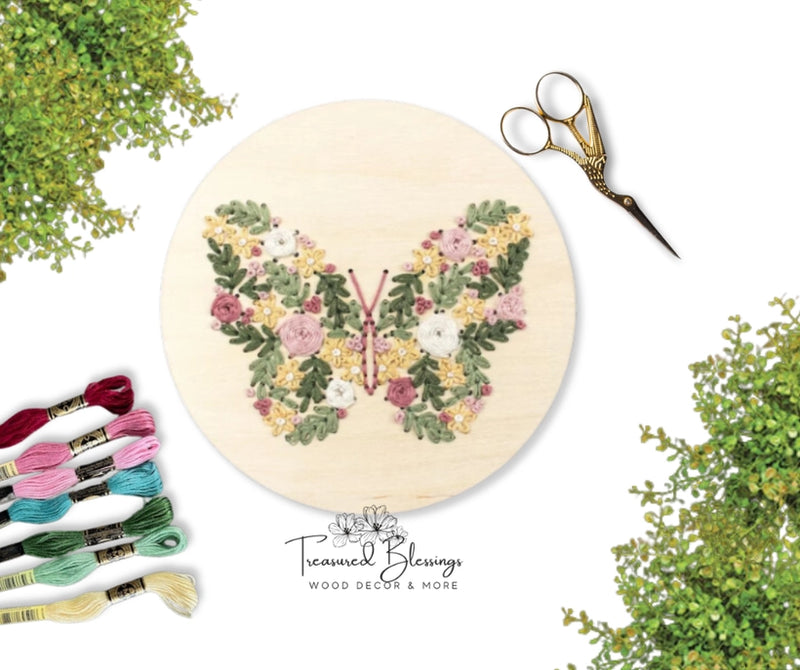 Wood Embroidery Kit - Full Floral Butterfly