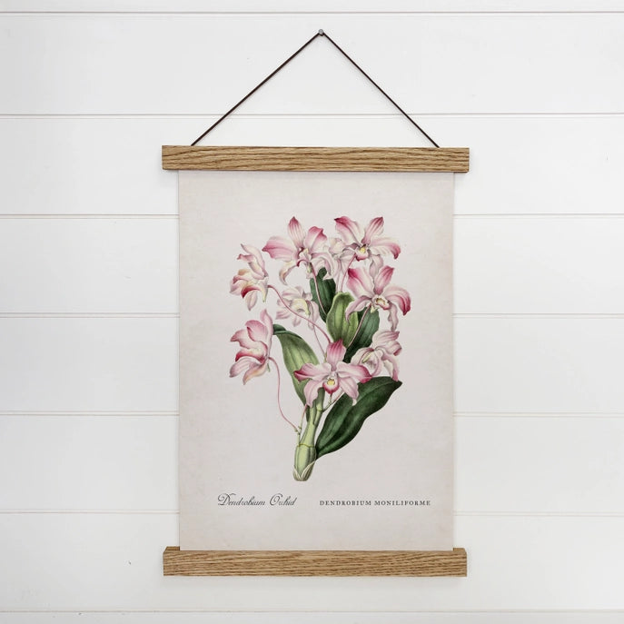 Canvas Art w/ Wood Hanger - Dendrobium Pink Flower
