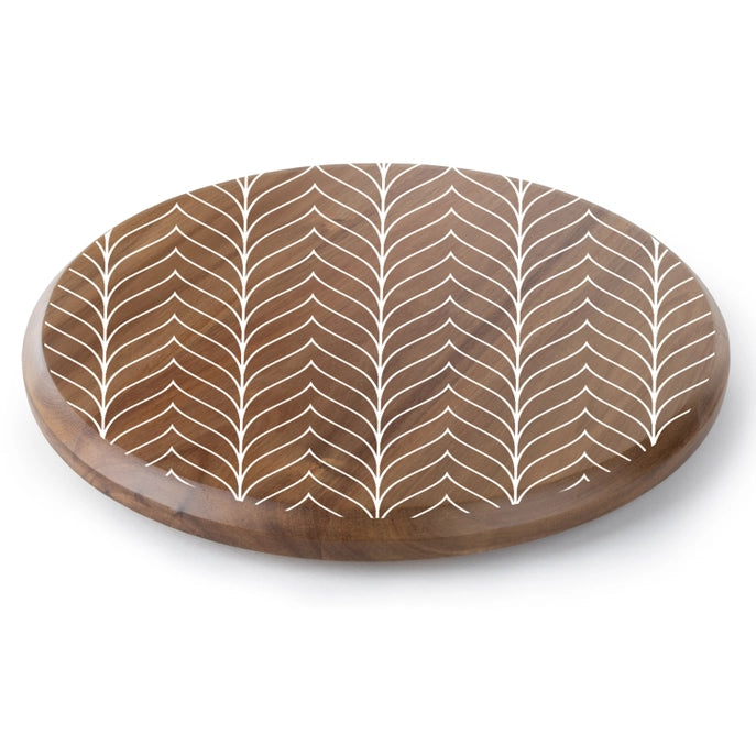 White Chevron Acacia Wood Lazy Susan