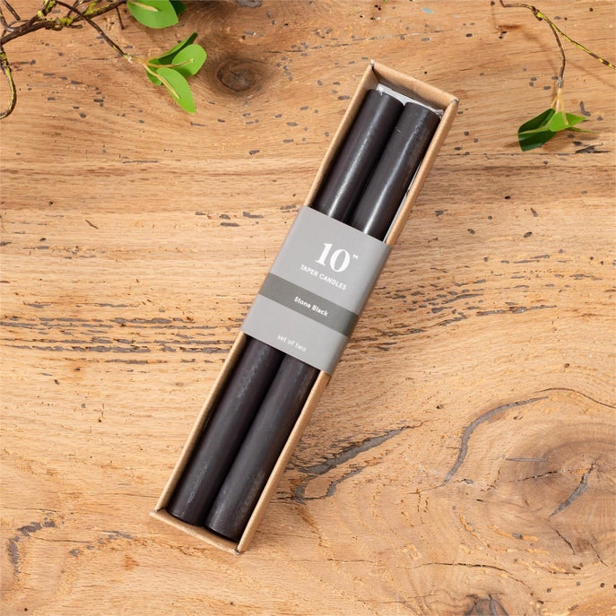 10" Taper Candle Set of 2 - Stone Black