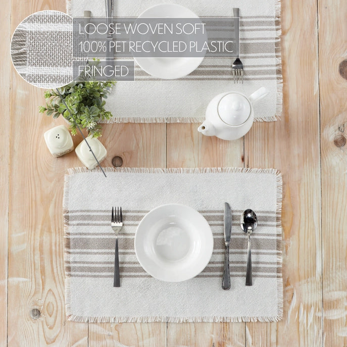 Antique White / Grey Stripe Indoor/Outdoor Placemat Set of 6