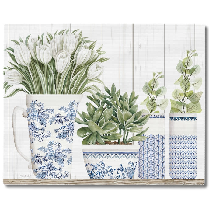 Blue and White Pottery 15x12 Tempered Glass Cutting Board