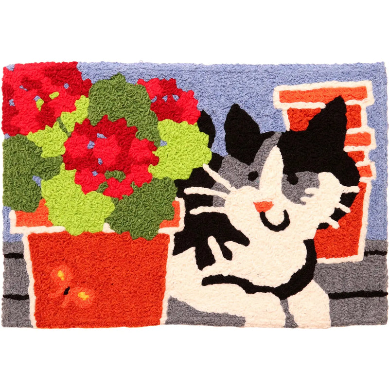 Kitty Potted & Geraniums Jellybean® Rug 20" X 30"