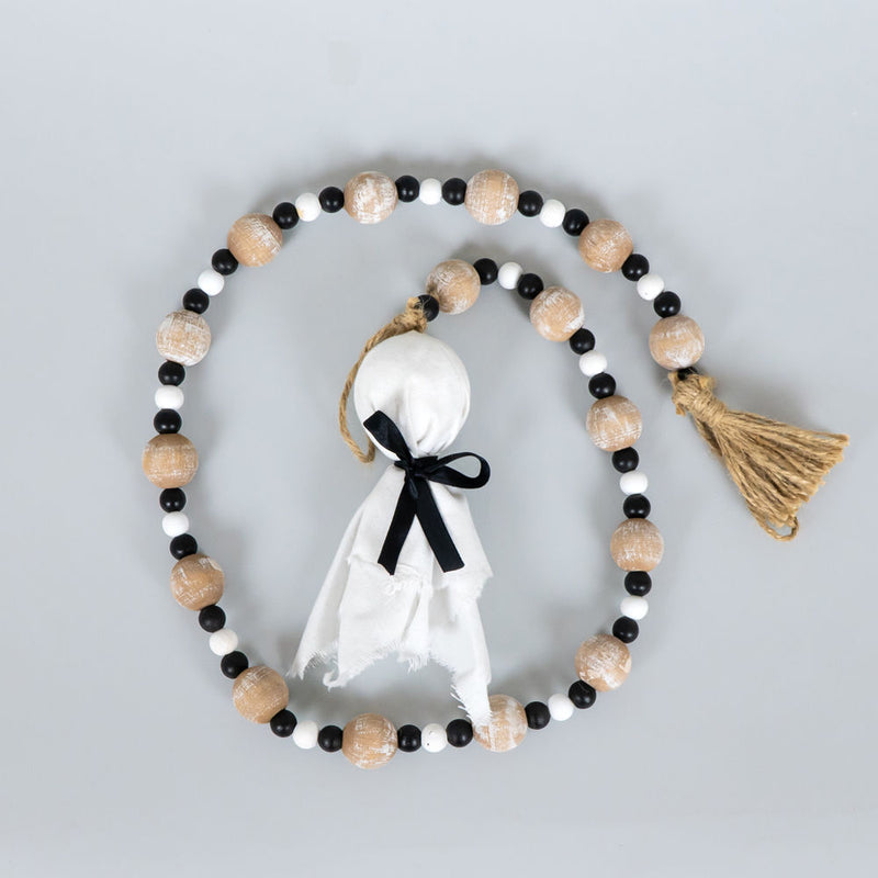 Wood Bead Strand GHOST w/tassels