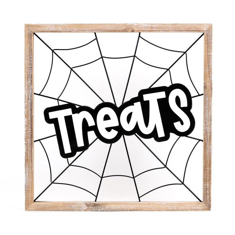 "TREATS" Spider Web Wood Framed Sign