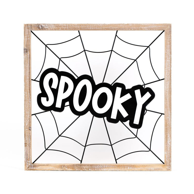"SPOOKY" Spider Web Wood Framed Sign
