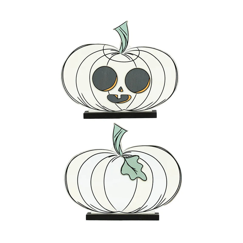 Reversible Wood Cutout White Pumpkins