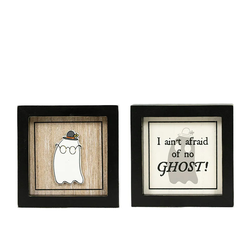 Reversible GHOST / AFRAID Wood Framed Sign