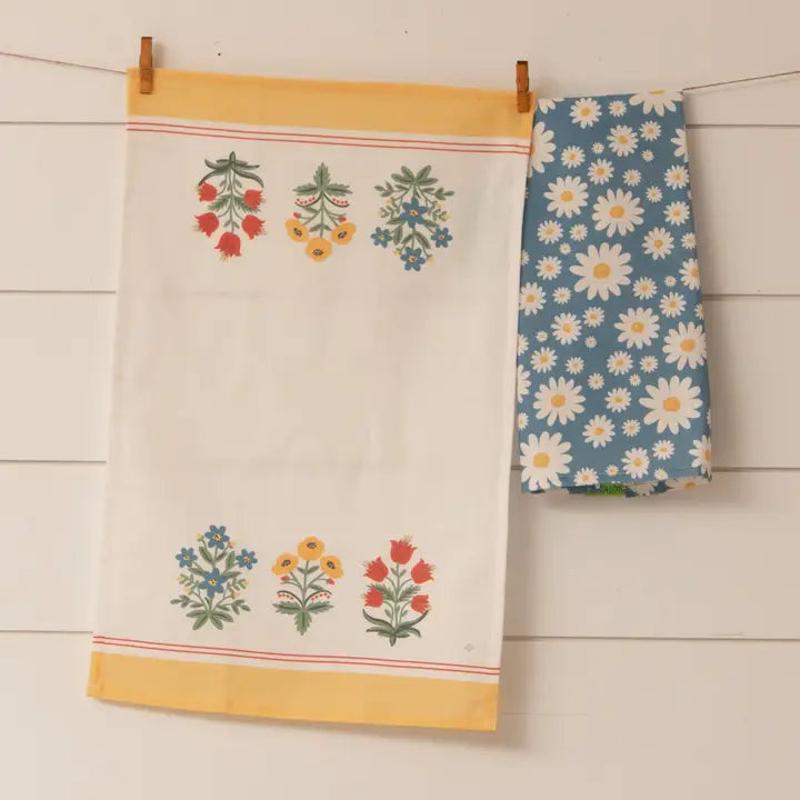 Set of 2 Tea Towels - Block Pattern Floral
