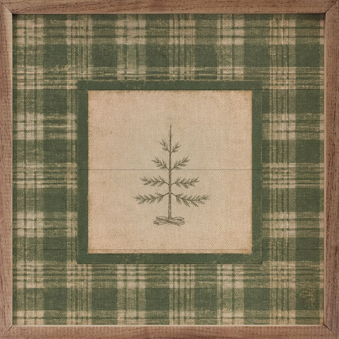 16x16 Evergreen Plaid Tree Framed Wall Art
