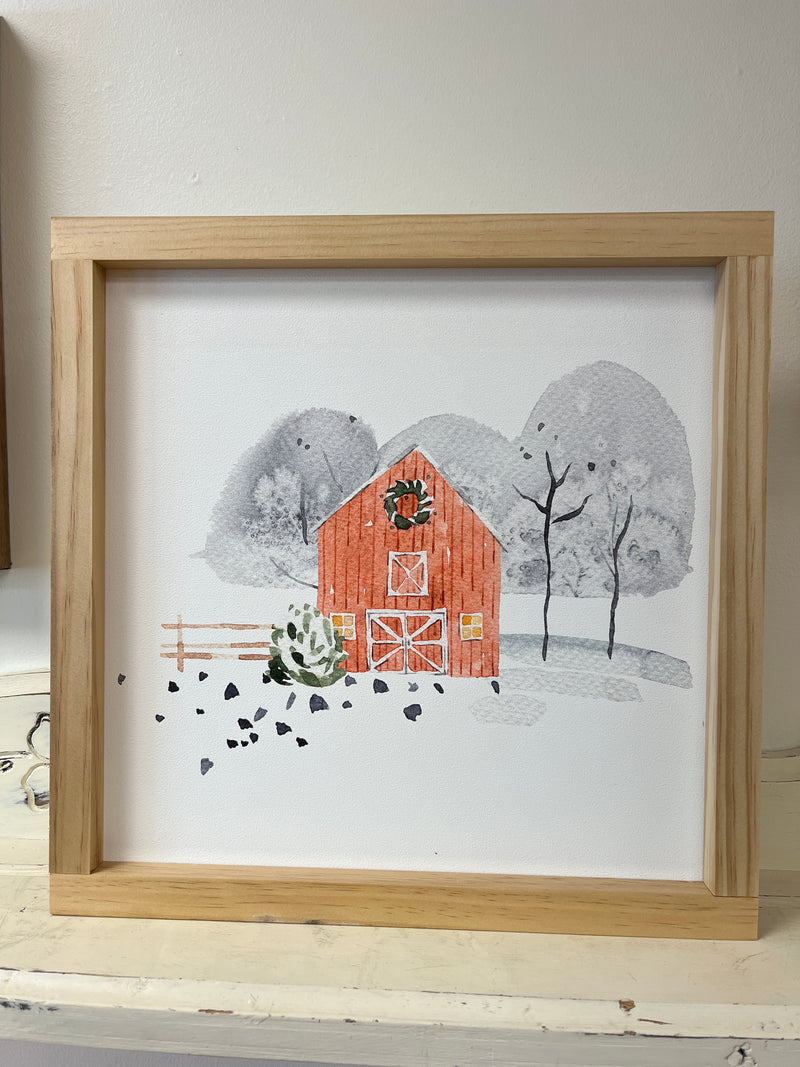13x13 Barn Winter Scene - LIGHT OAK