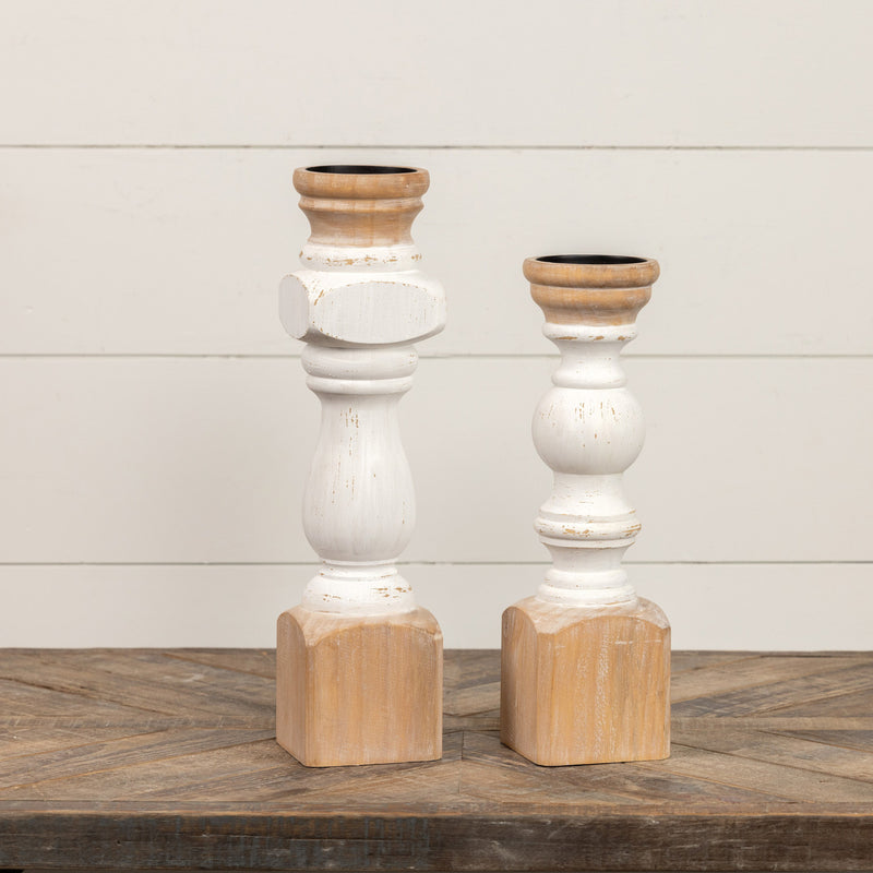 White Painted Pillar Candle Stand