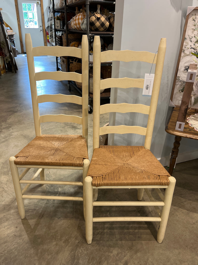 Set of 2 Ladder Back Woven Rush Seat Chairs
