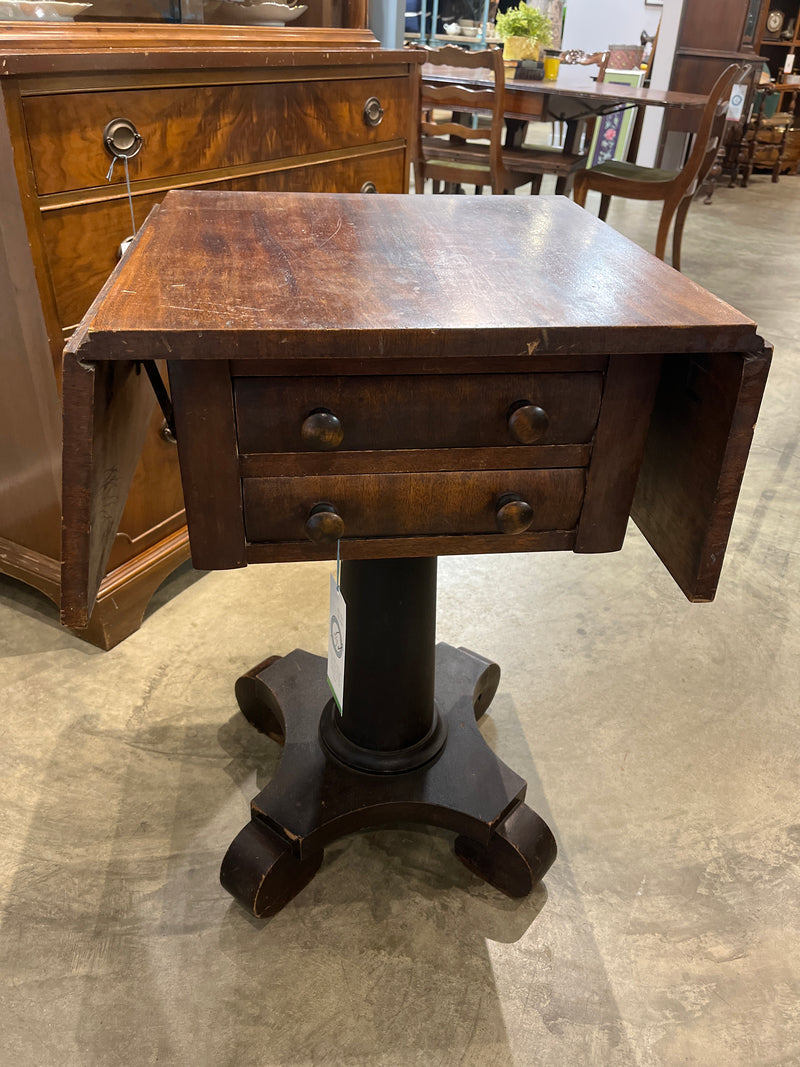Antique Drop Leaf Side Table 2 Drawers