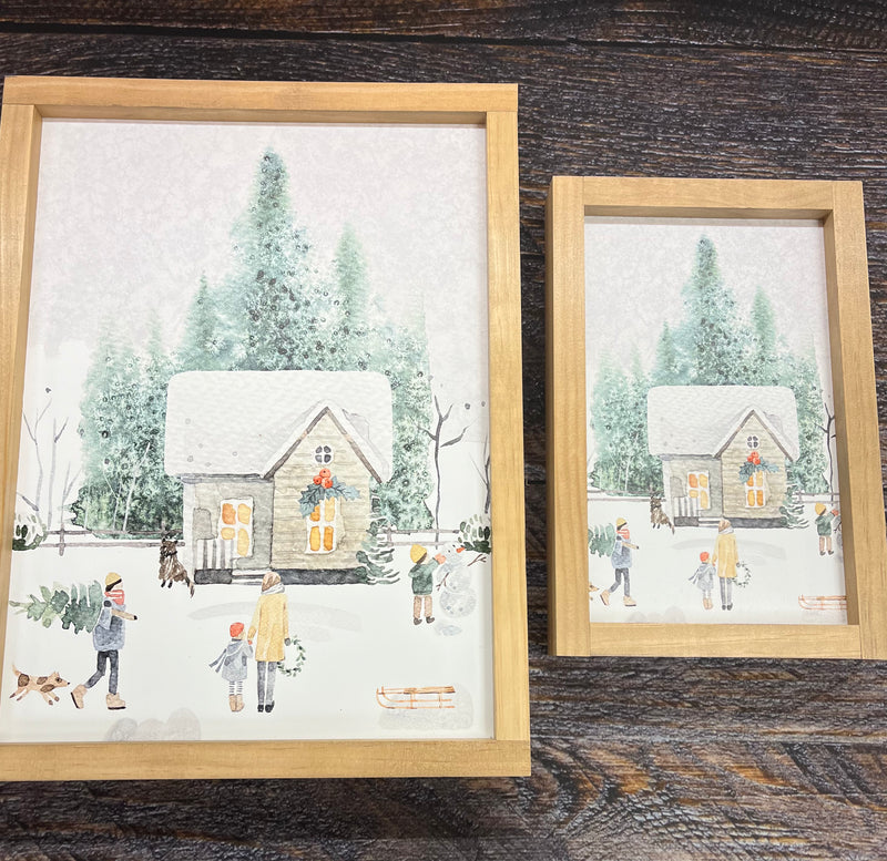 Large Winter House Scene Wall Decor