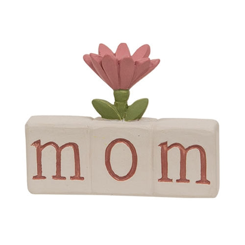 Mom Resin Block w/ Pink Flower