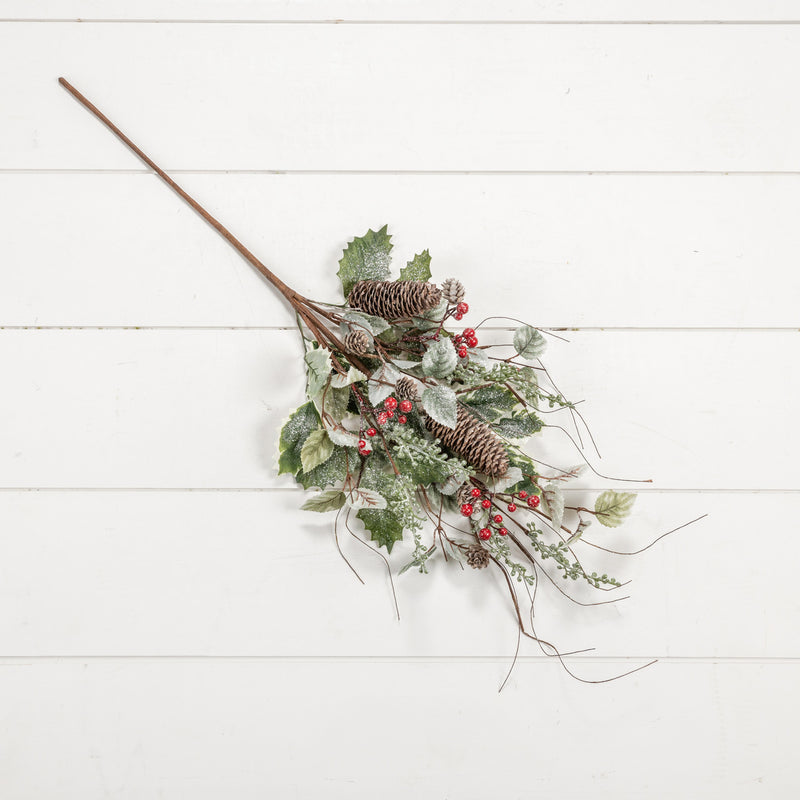 Holly Leaves Berries & Cones Spray