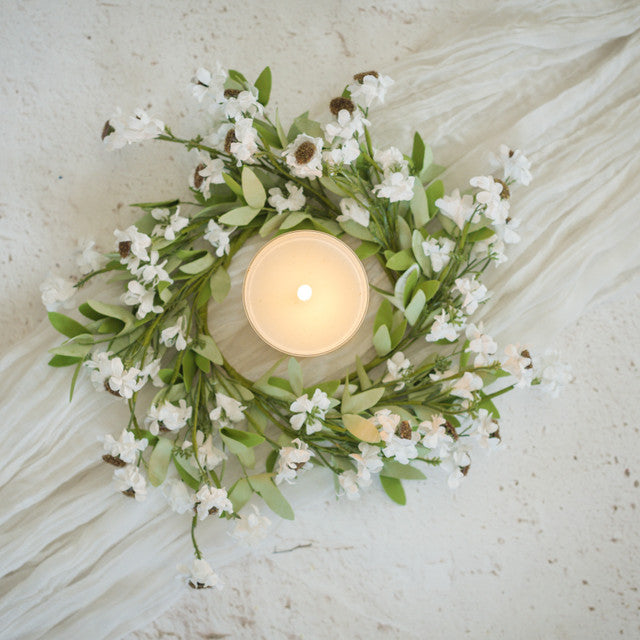 14" CREAM MINI DAISY CANDLE RING