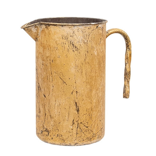 Distressed Golden Metal Pitcher
