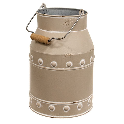 Distressed Metal Tan Beaded Accent Milk Can