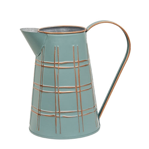 Gold Plaid Embossed Teal Pitcher