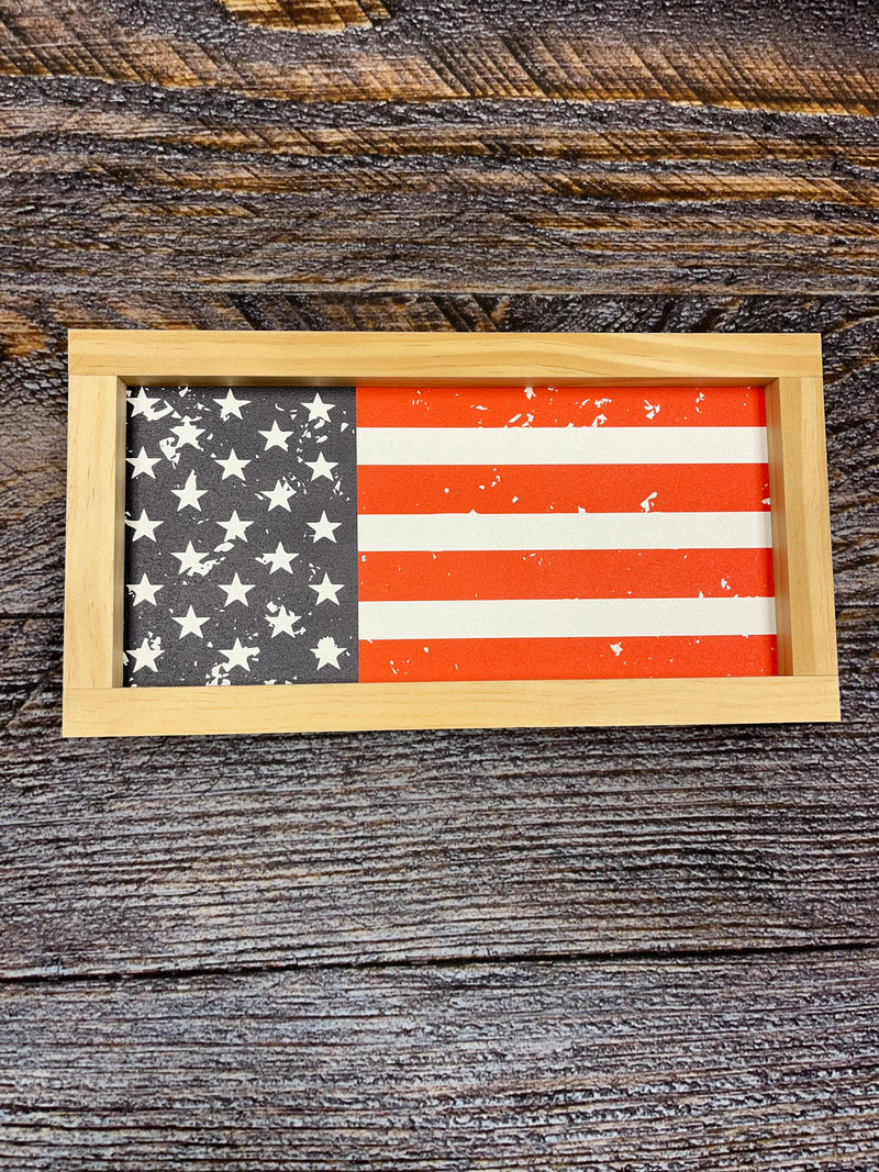 American Flag 7 x 13 Sign - LIGHT OAK