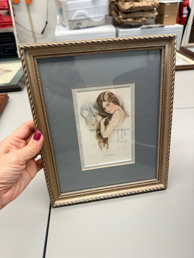 Framed Fisher Artwork "At the Toilet"
