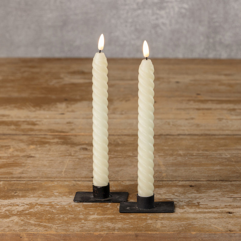 SET/ 2 - 9.5" 3D FLAME TWIST CREAM TAPER CANDLE