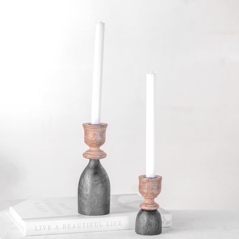 Black & Wood Taper Candle Holder