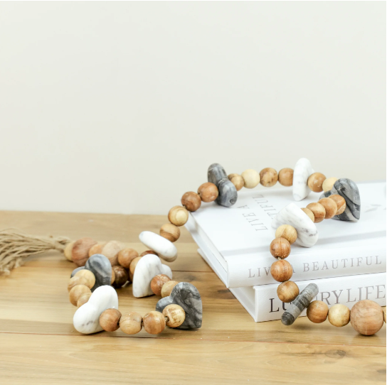 Marble Heart / Wood Bead Garland