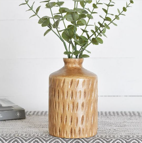8" Wood Carved Vase