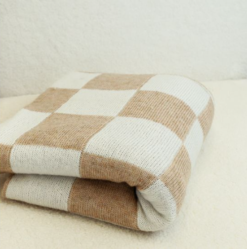 Beige Plaid Throw